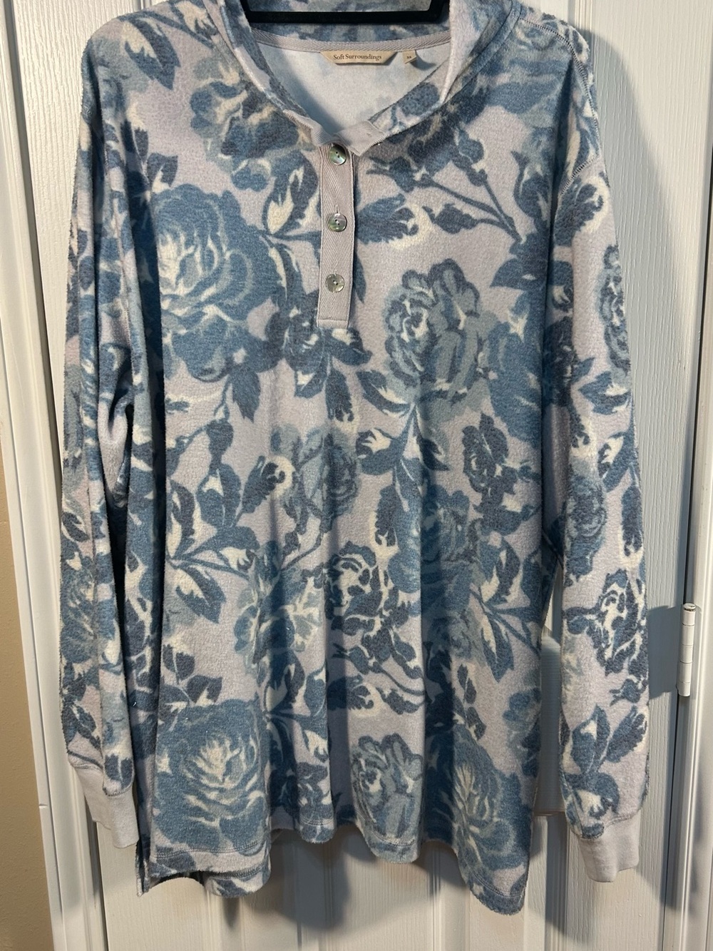 Soft Surroundings Blue Floral Henley Pullover